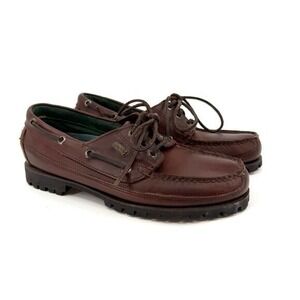Unisex Brown Leather Lug Sole Low Boat Shoes Sz 9.5